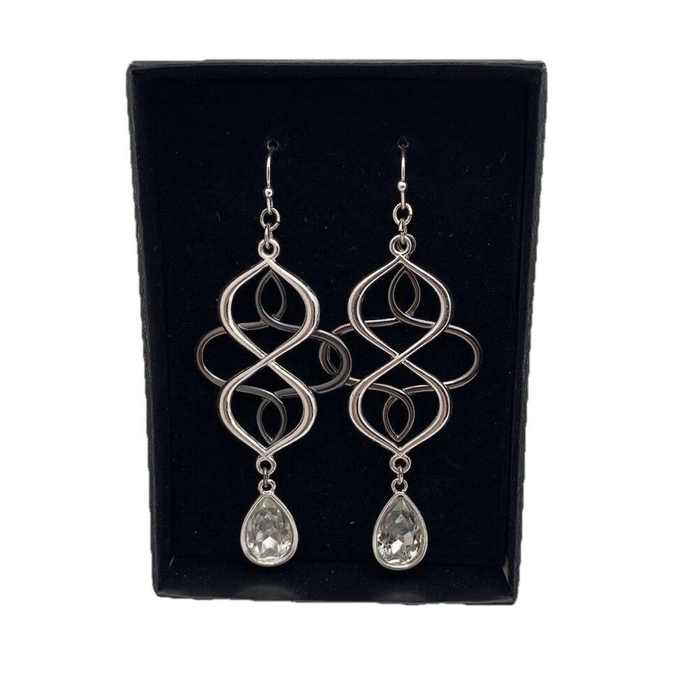 Avon Open Loop Teardrop Pierced Earrings Silver Tone Original Box